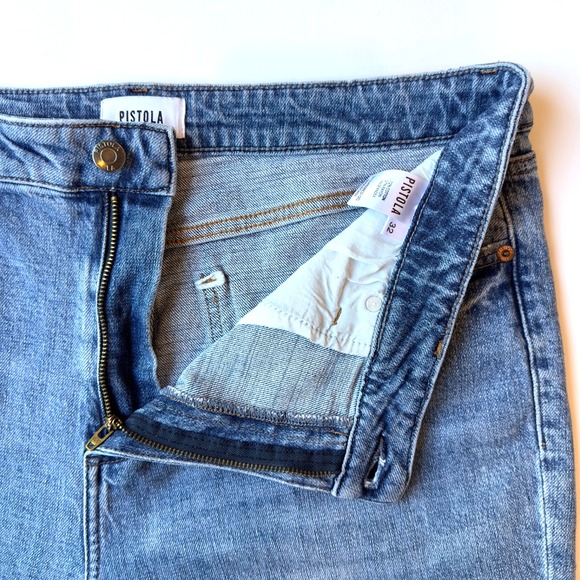 Pistola Lennon High Rise Straight Leg Distressed Stretch Jeans-Medium Wash-Sz 32 - Picture 4 of 14